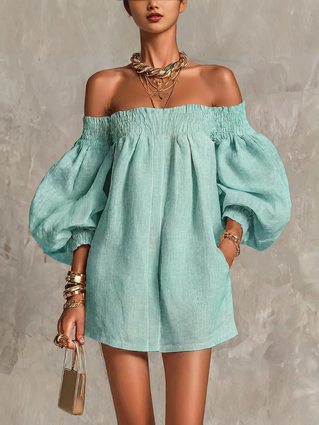 Olympia | Off-Shoulder Puff-Sleeve Mini Dress