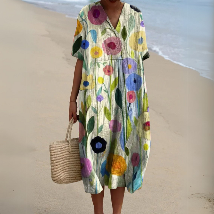 Rosalie | Painted Floral V-Neck Dress