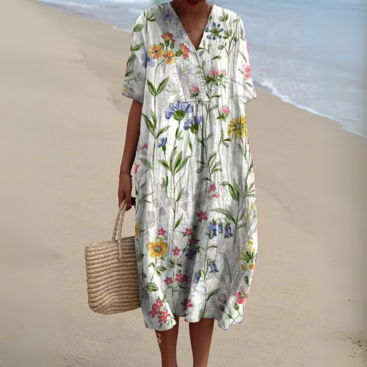 Rosalie | Painted Floral V-Neck Dress