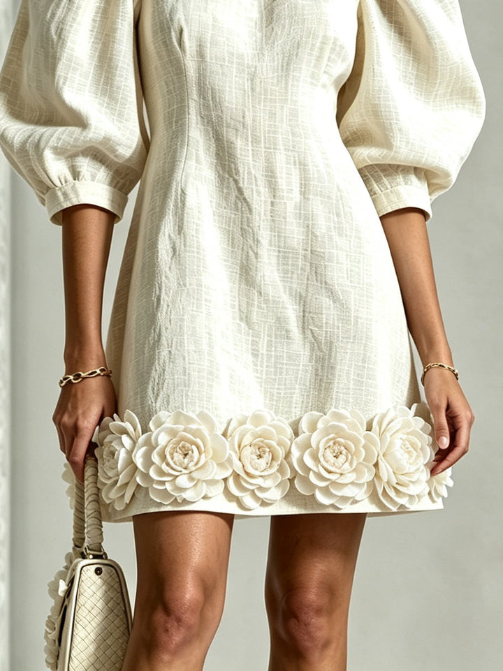 Miranda | Floral-Hem Puff-Sleeve Mini Dress