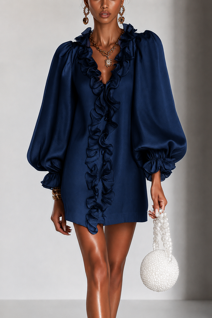 Matilda | Cascading-Ruffle Puff-Sleeve Mini Dress