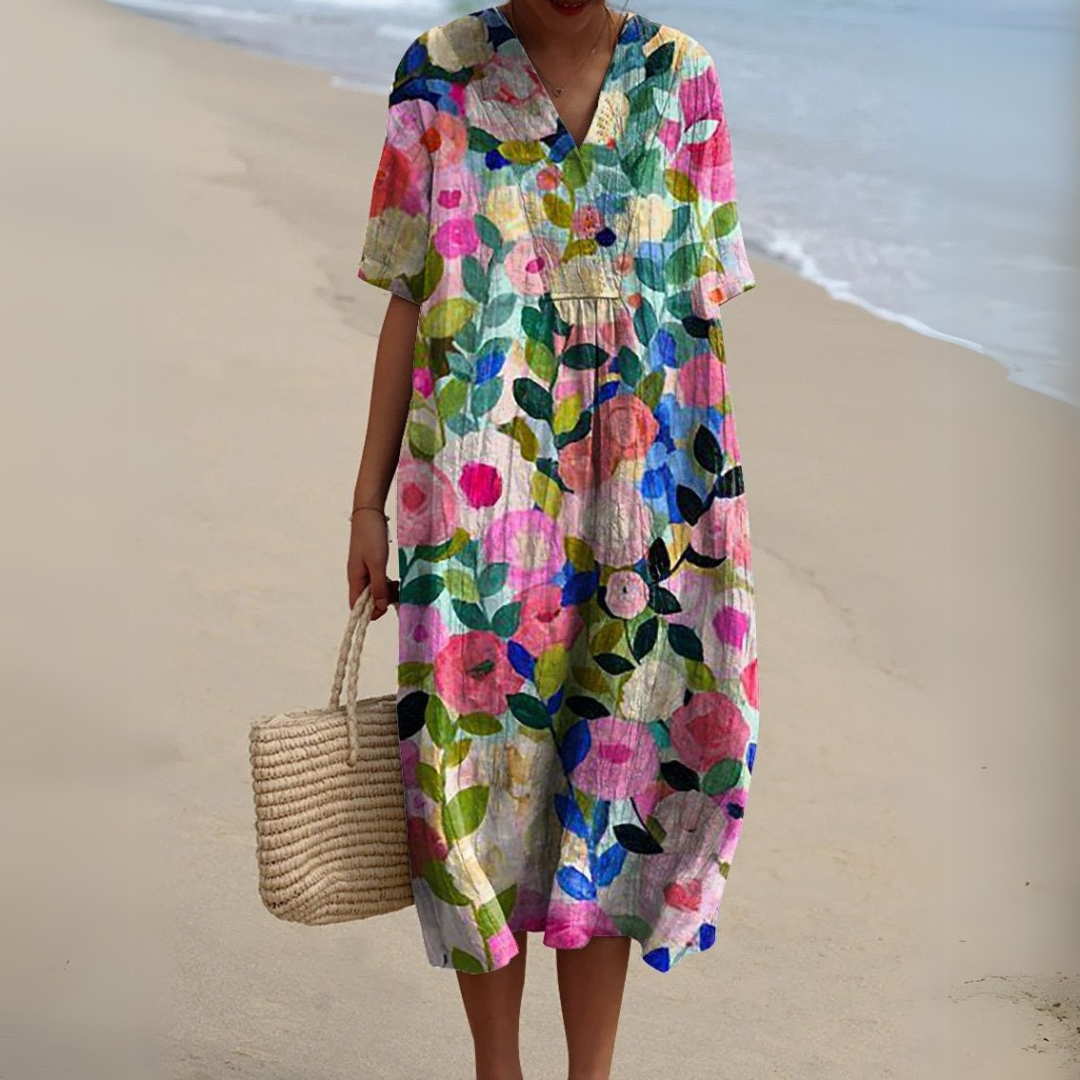 Rosalie | Painted Floral V-Neck Dress