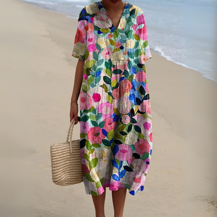 Rosalie | Painted Floral V-Neck Dress