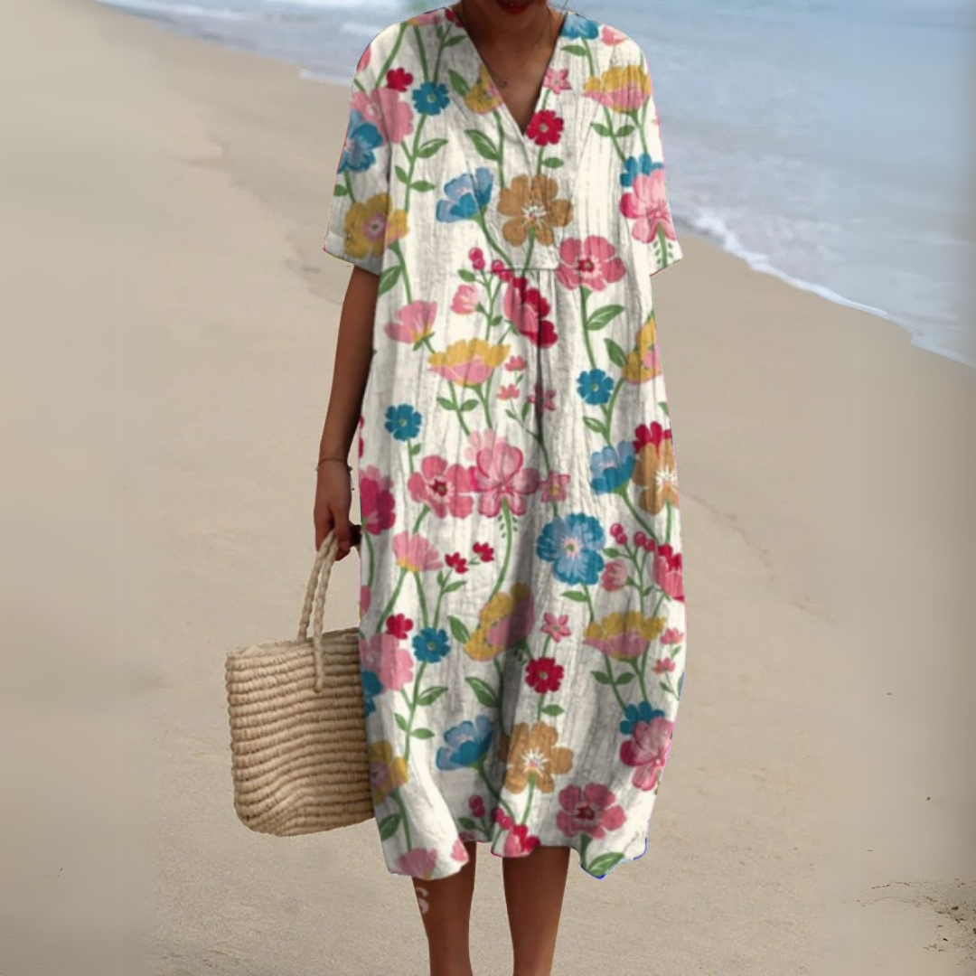 Rosalie | Painted Floral V-Neck Dress