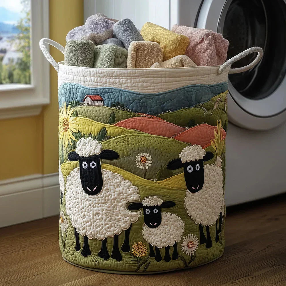Hand-Quilted Woodland Basket in Summer Pasture