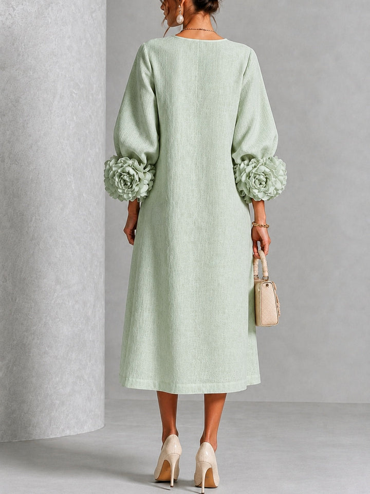 Fiona | Floral-Cuff Flowing Midi Dress