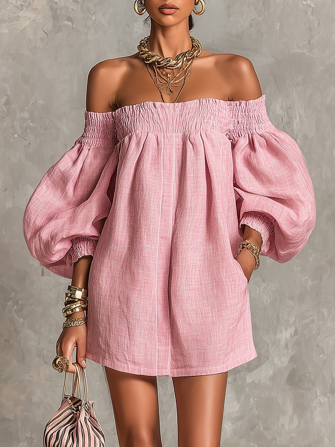 Olympia | Off-Shoulder Puff-Sleeve Mini Dress