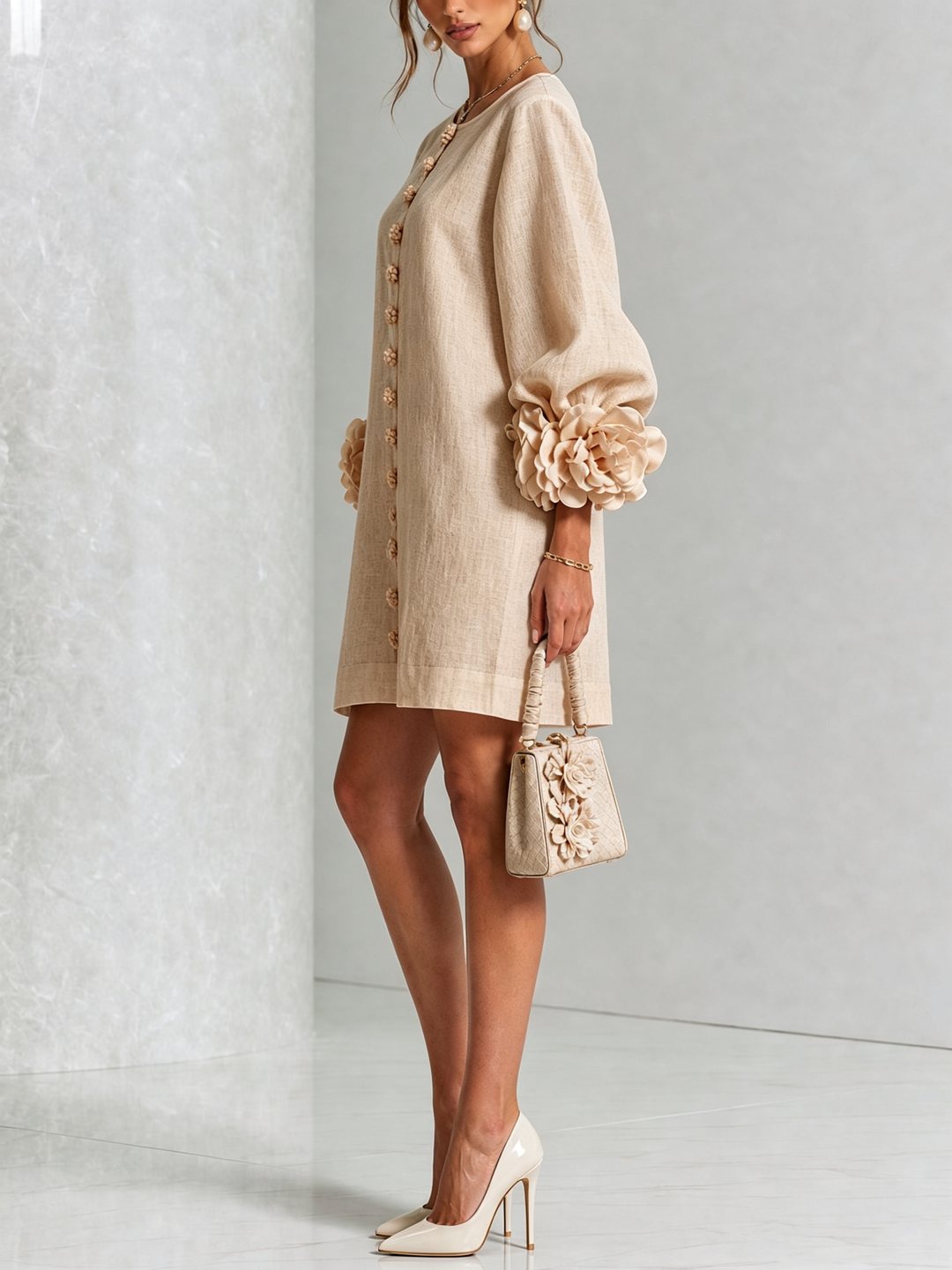 Clara | Blossom-Cuff Relaxed Mini Dress