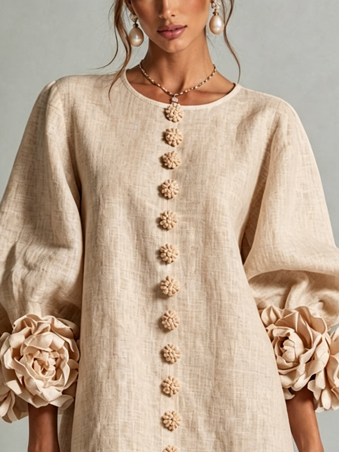 Clara | Blossom-Cuff Relaxed Mini Dress