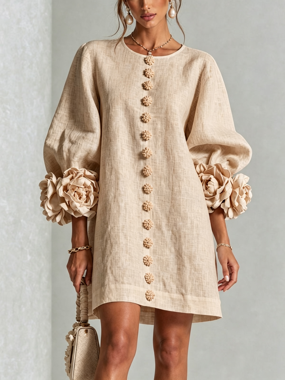 Charlotte | Rosette-Cuff Easy Mini Dress