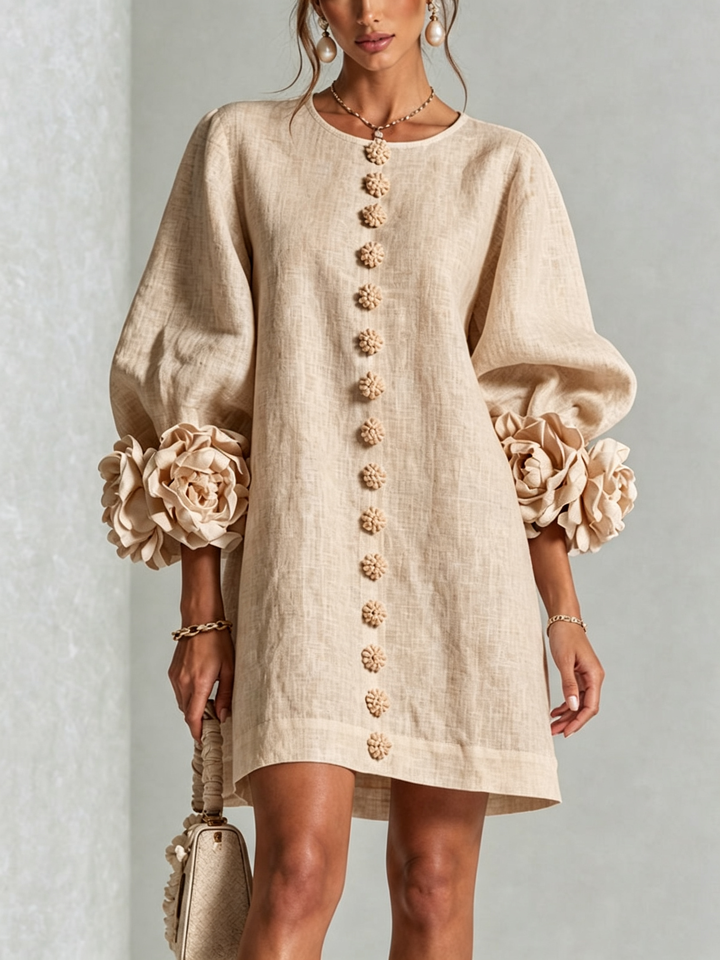 Charlotte | Rosette-Cuff Easy Mini Dress