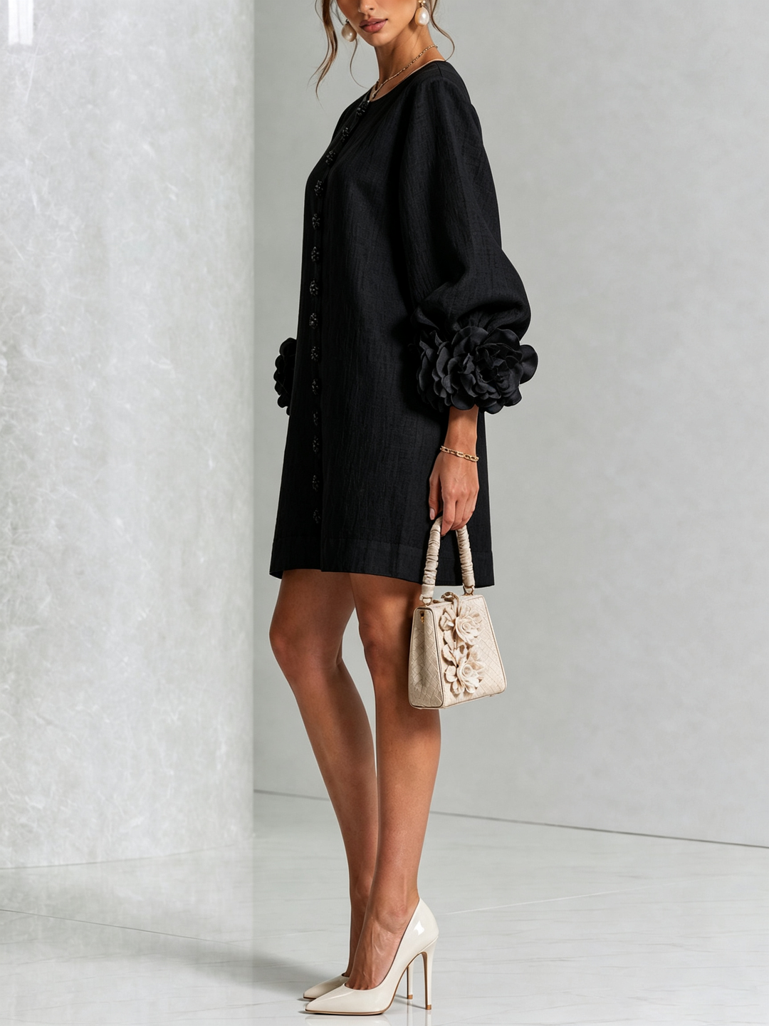 Charlotte | Rosette-Cuff Easy Mini Dress