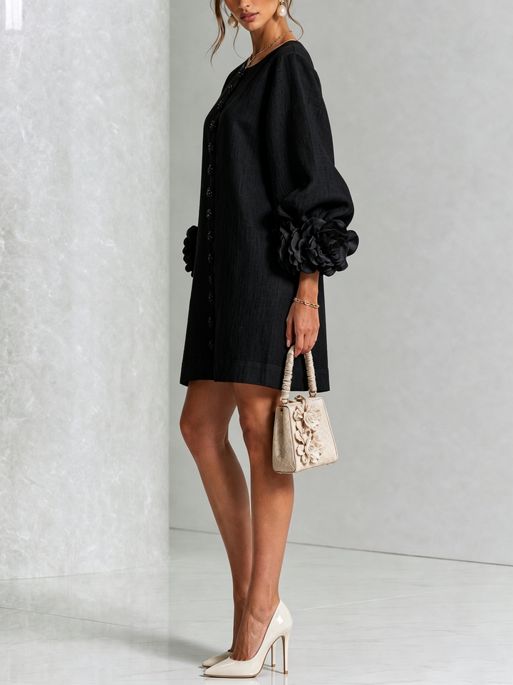 Elena | Floral-Cuff Buttoned Mini Dress
