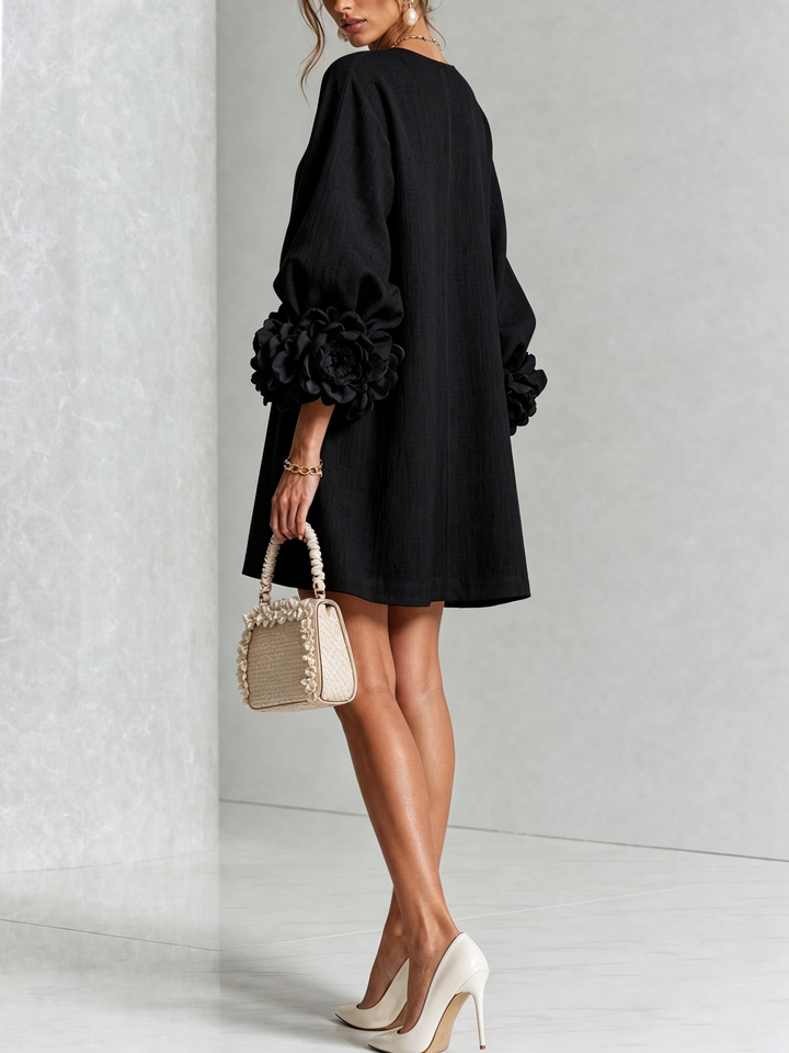 Elena | Floral-Cuff Buttoned Mini Dress