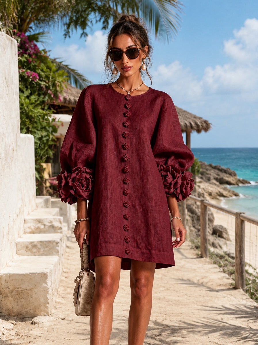 Arielle | Floral-Cuff Button Mini Dress