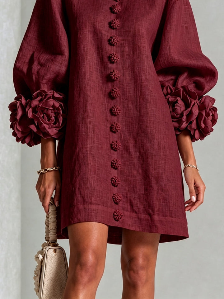 Arielle | Floral-Cuff Button Mini Dress