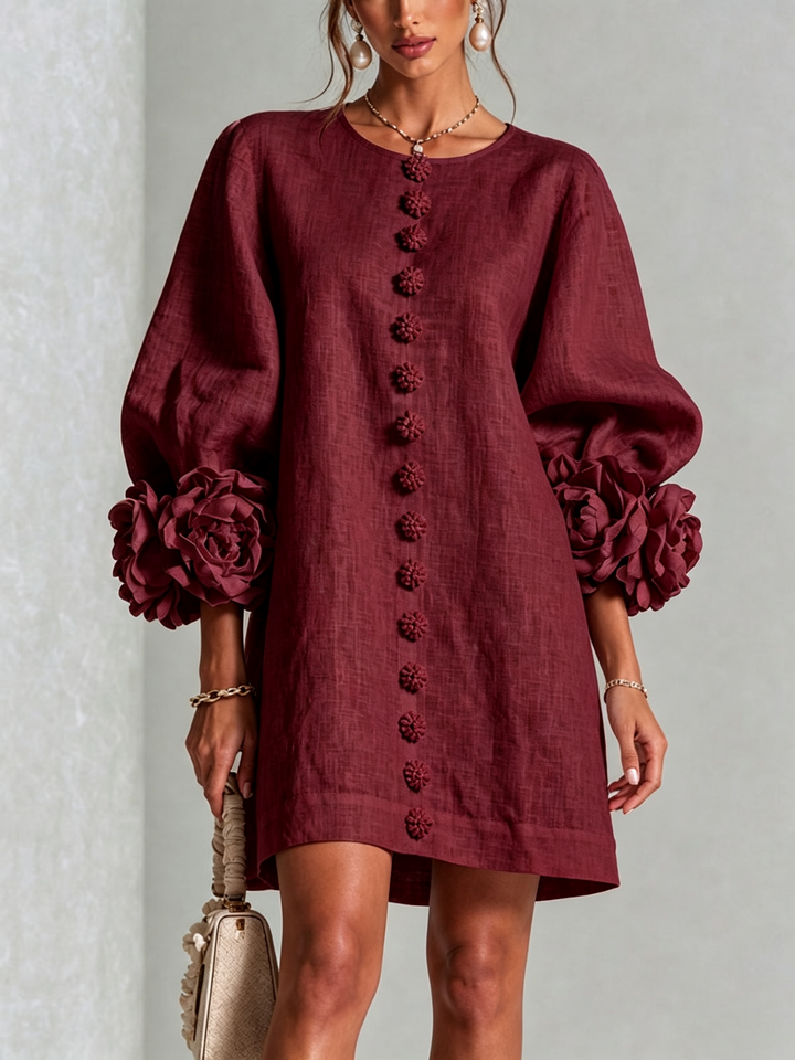Arielle | Floral-Cuff Button Mini Dress