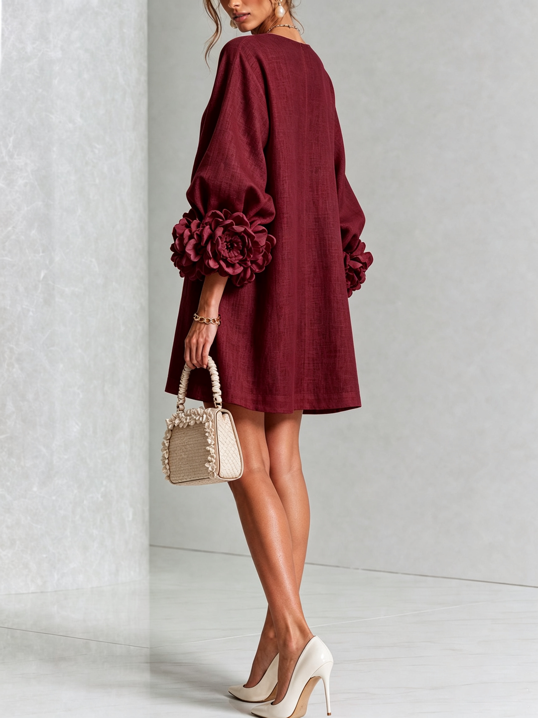 Arielle | Floral-Cuff Button Mini Dress