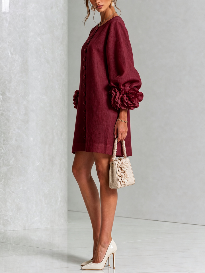Arielle | Floral-Cuff Button Mini Dress