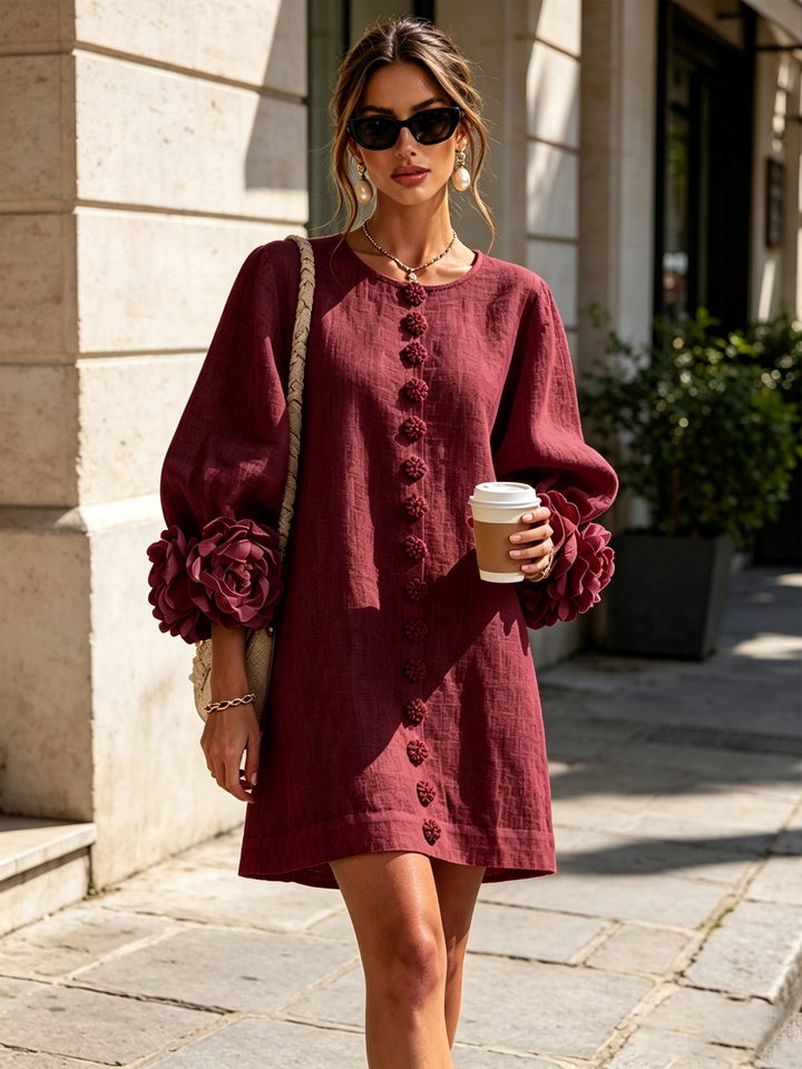 Arielle | Floral-Cuff Button Mini Dress