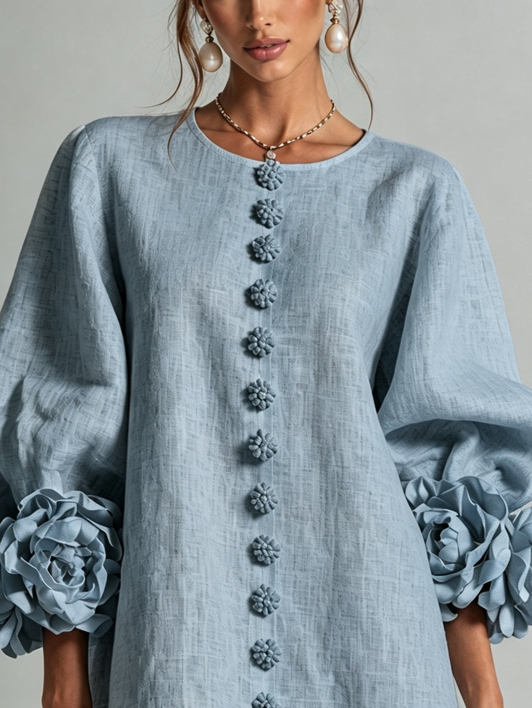Anthea | Rosette-Sleeve Button Mini Dress