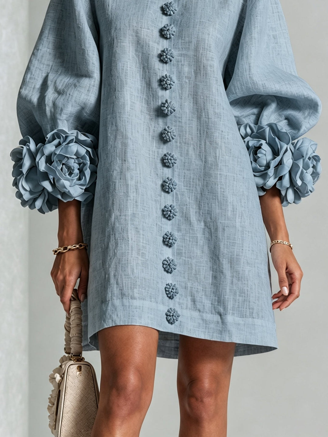 Anthea | Rosette-Sleeve Button Mini Dress