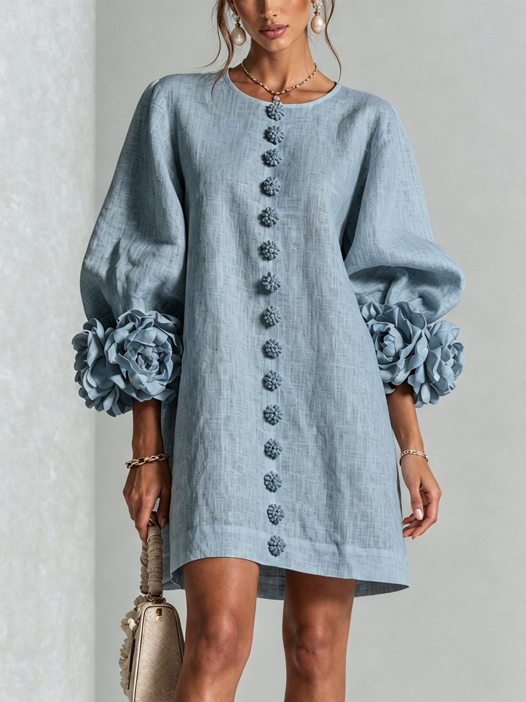 Charlotte | Rosette-Cuff Easy Mini Dress