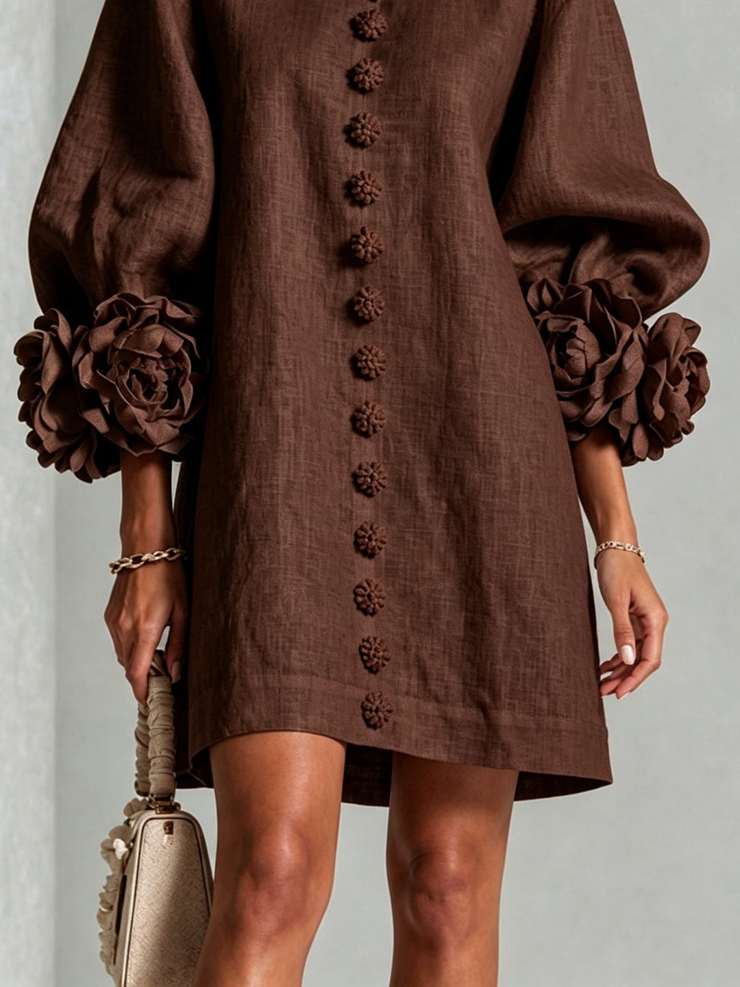 Claudia | Rosette-Cuff Relaxed Mini Dress