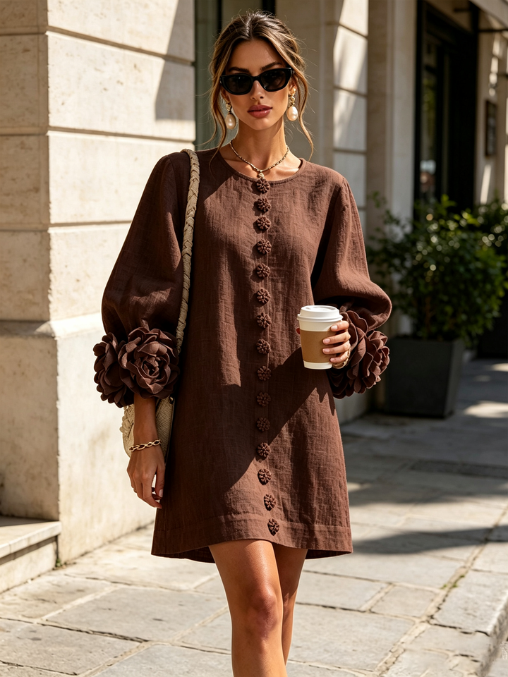 Claudia | Rosette-Cuff Relaxed Mini Dress