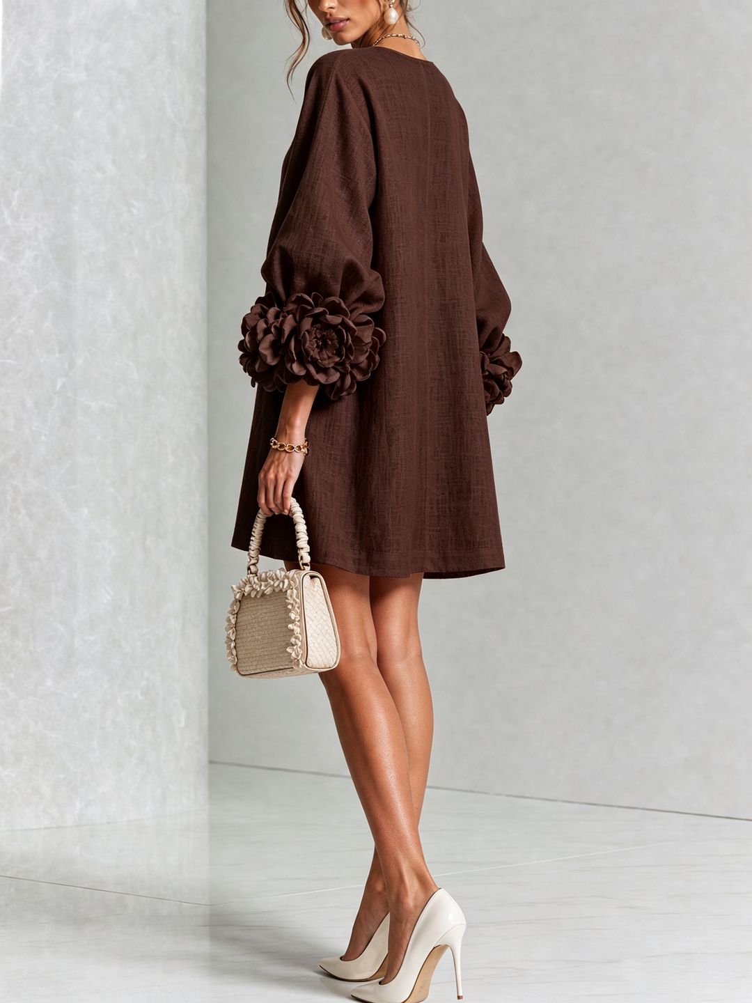 Claudia | Rosette-Cuff Relaxed Mini Dress