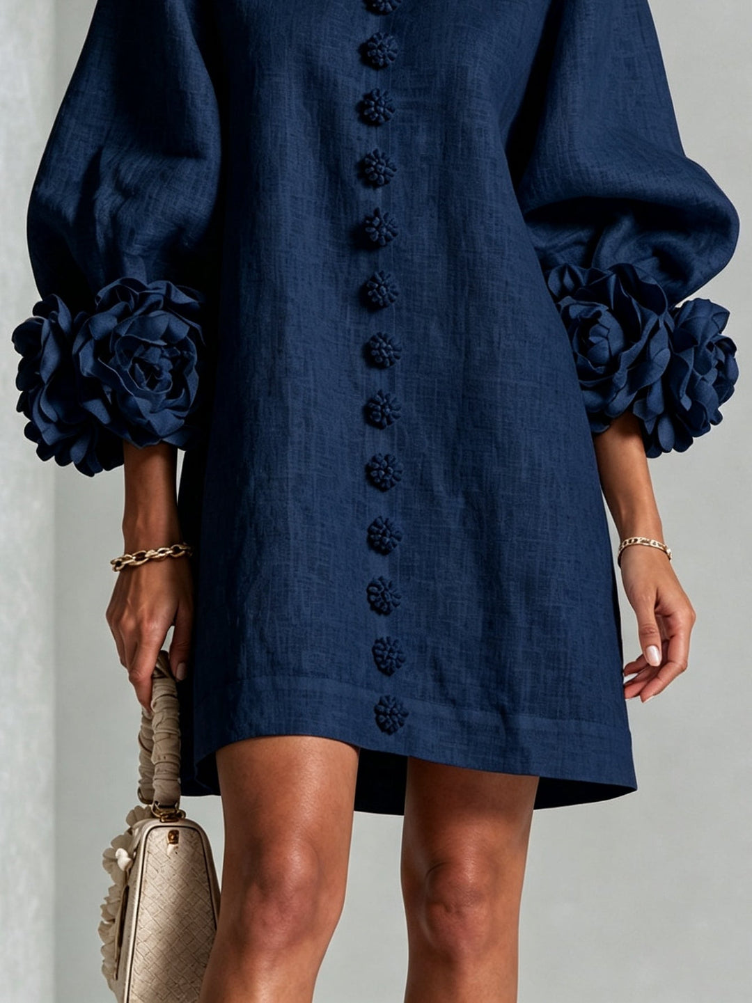 Aurelia | Sculpted Rosette-Cuff Mini Dress
