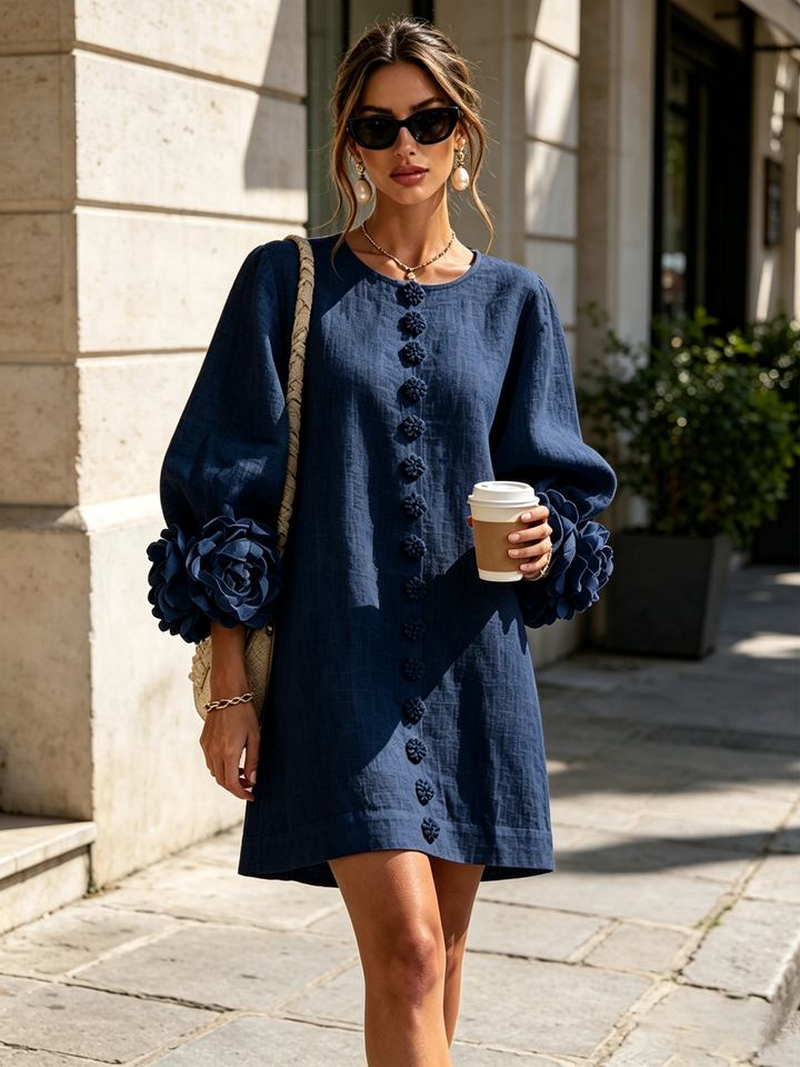 Charlotte | Rosette-Cuff Easy Mini Dress