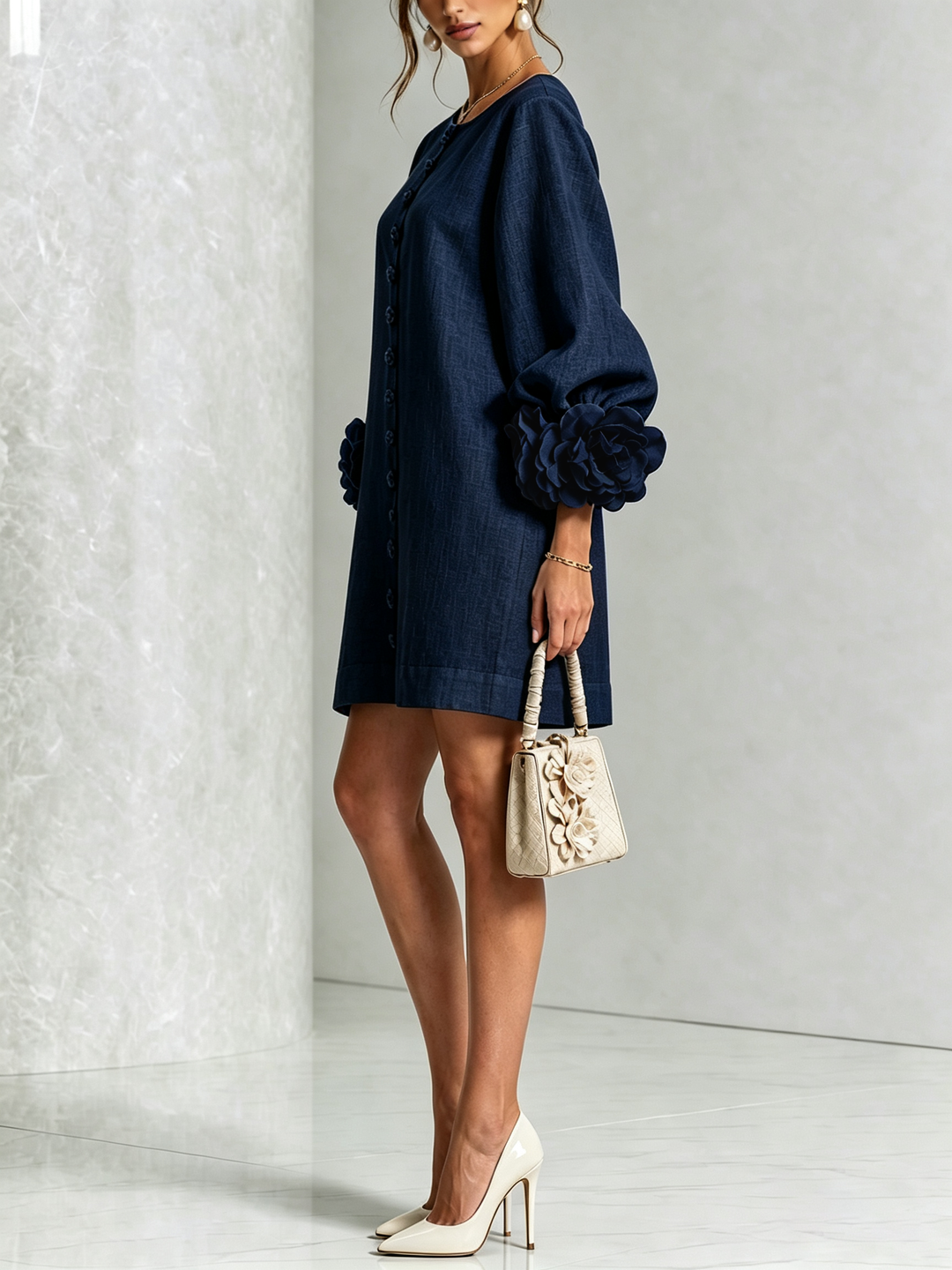 Aurelia | Sculpted Rosette-Cuff Mini Dress