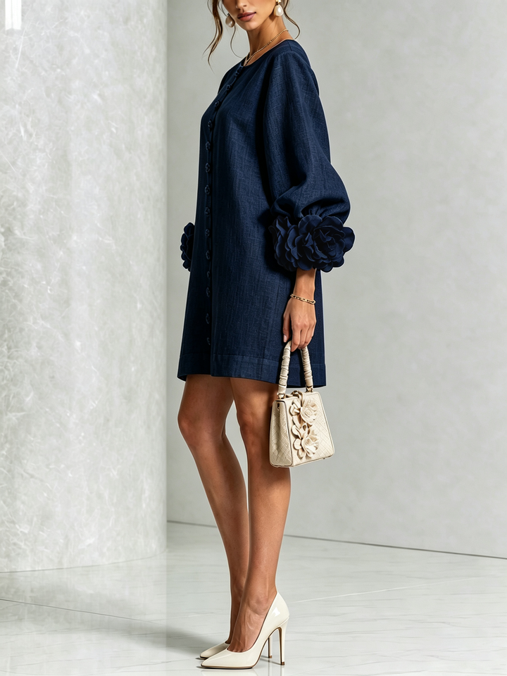 Aurelia | Sculpted Rosette-Cuff Mini Dress