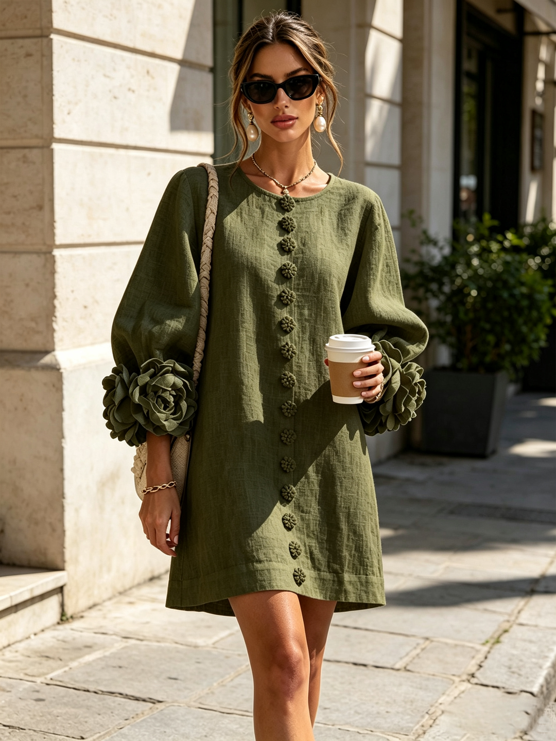 Charlotte | Rosette-Cuff Easy Mini Dress