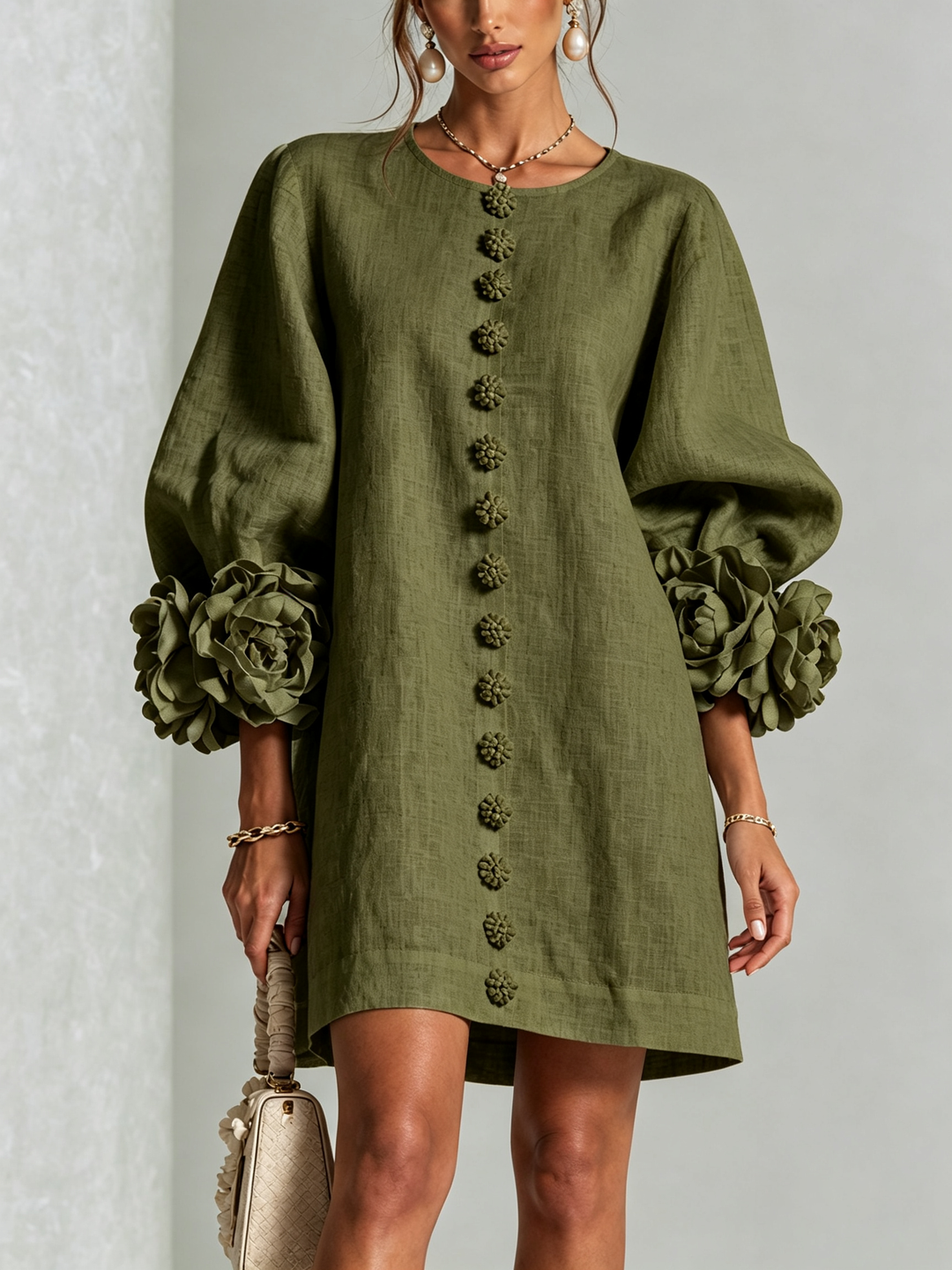 Charlotte | Rosette-Cuff Easy Mini Dress