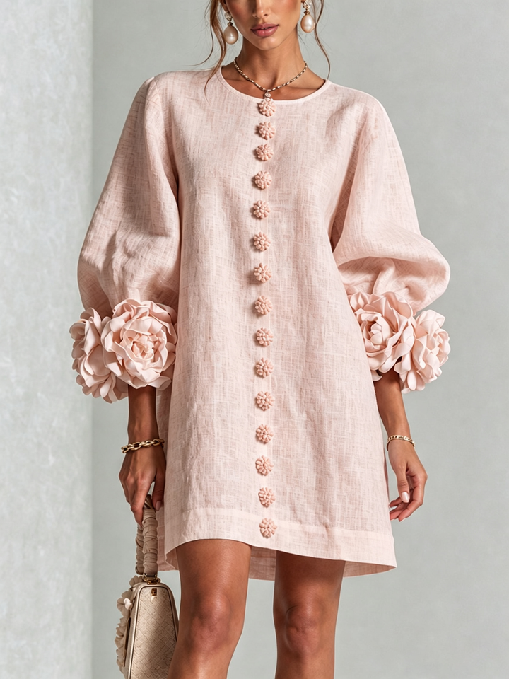 Charlotte | Rosette-Cuff Easy Mini Dress