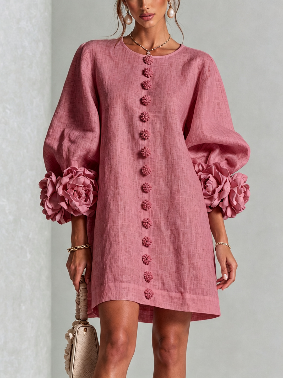 Charlotte | Rosette-Cuff Easy Mini Dress