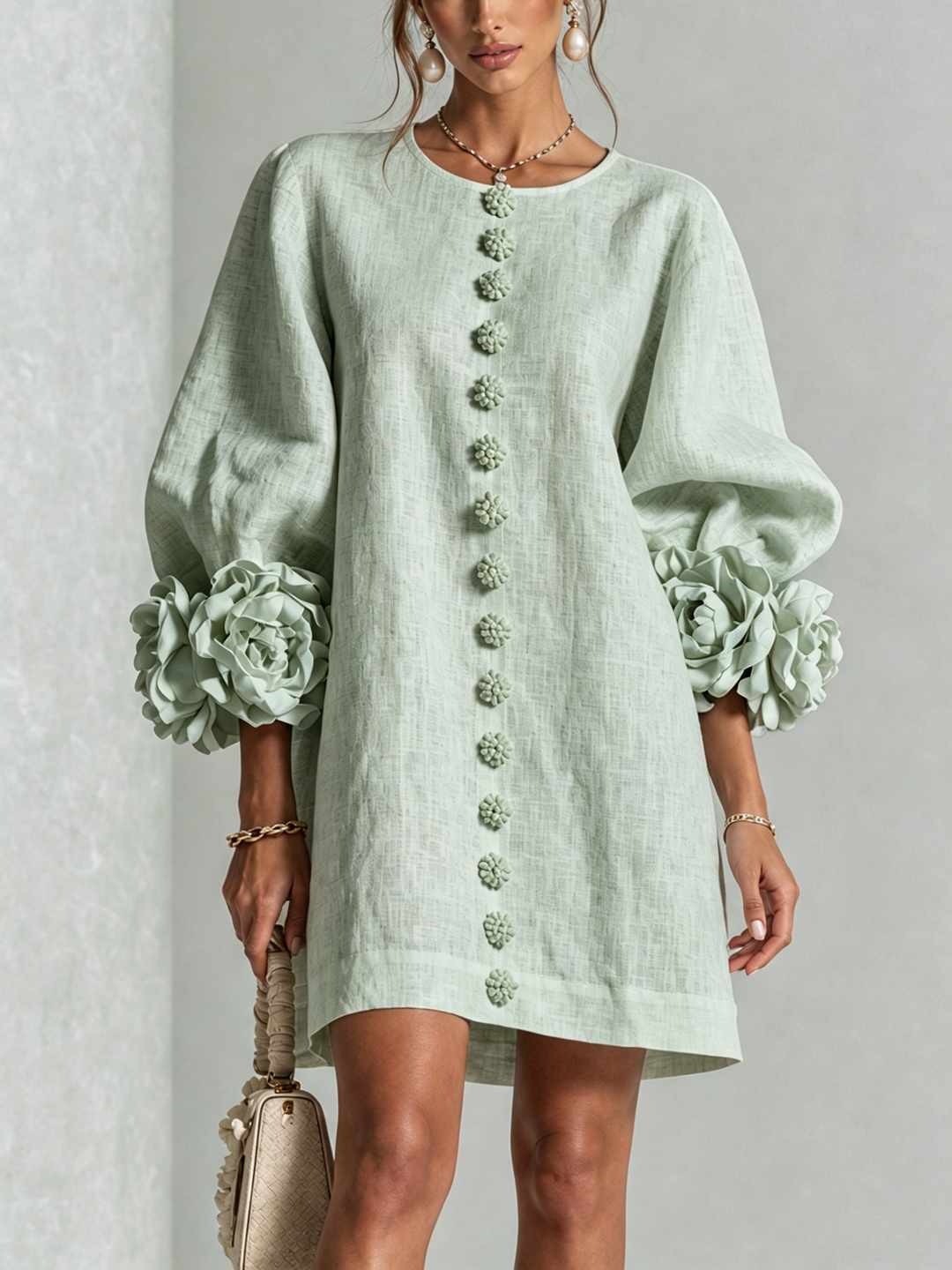 Charlotte | Rosette-Cuff Easy Mini Dress