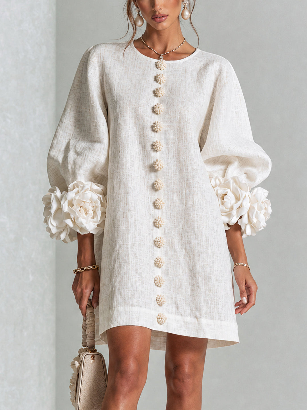 Charlotte | Rosette-Cuff Easy Mini Dress