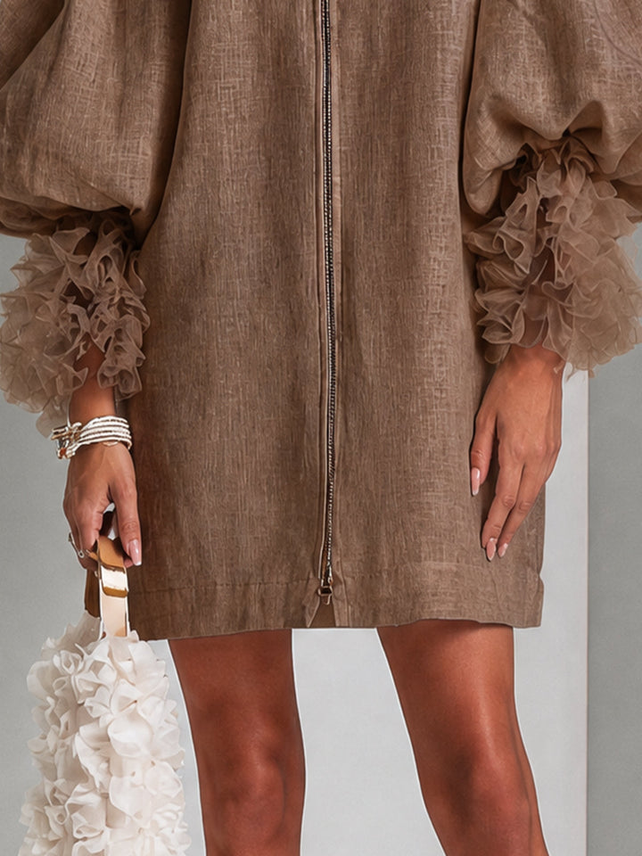 Sabrina | Zip-Front Balloon-Sleeve Mini Dress