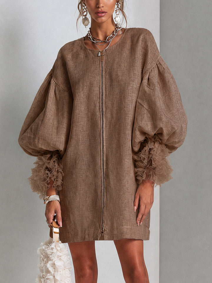 Sabrina | Zip-Front Balloon-Sleeve Mini Dress