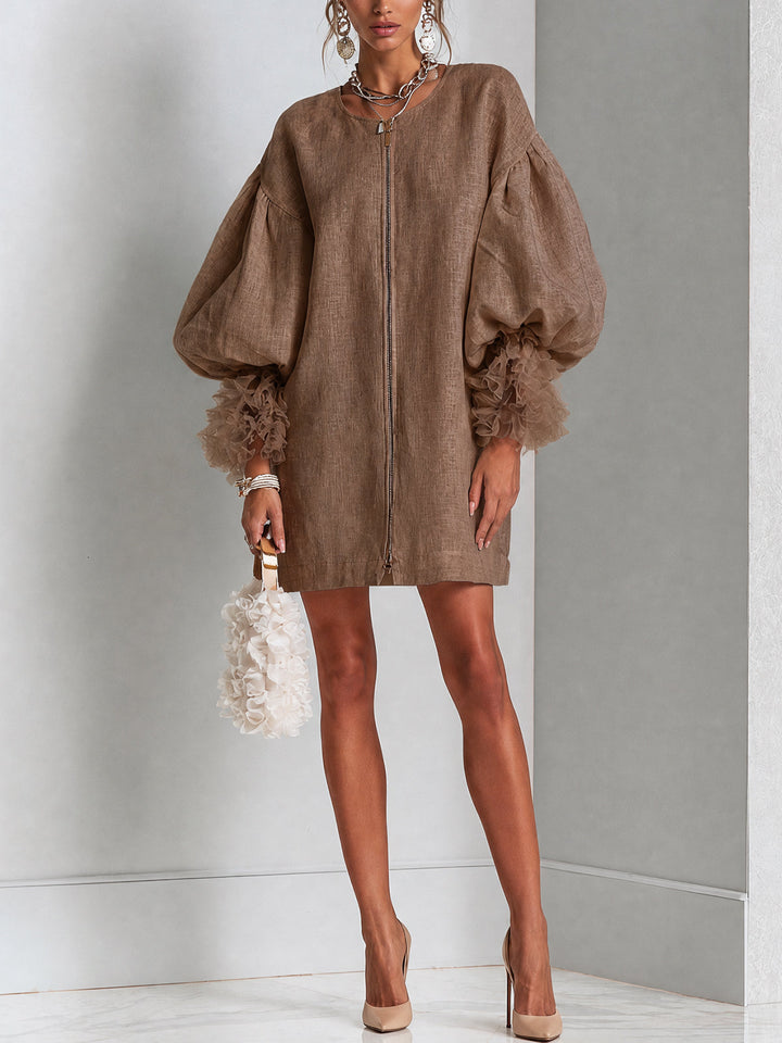 Sabrina | Zip-Front Balloon-Sleeve Mini Dress