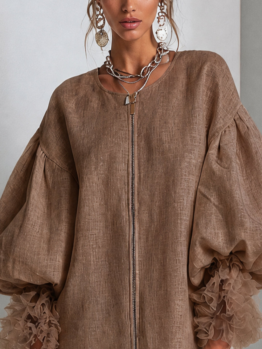 Sabrina | Zip-Front Balloon-Sleeve Mini Dress