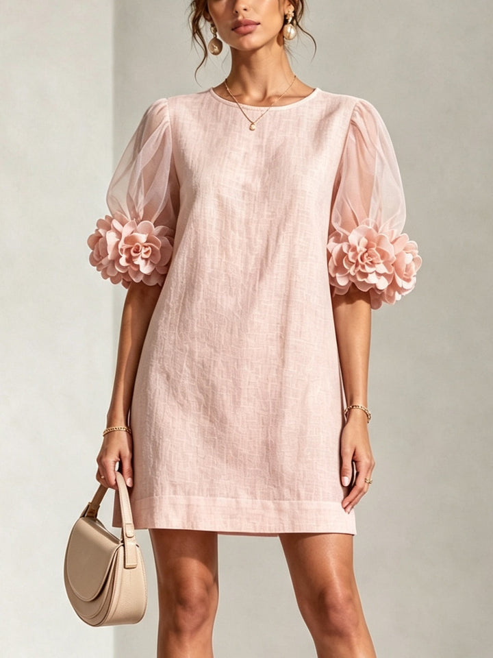 Livia | Floral-Cuff Puff-Sleeve Mini Dress