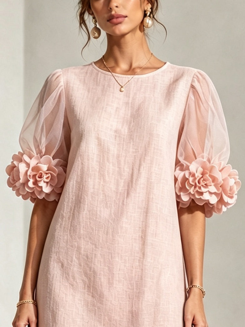 Livia | Floral-Cuff Puff-Sleeve Mini Dress