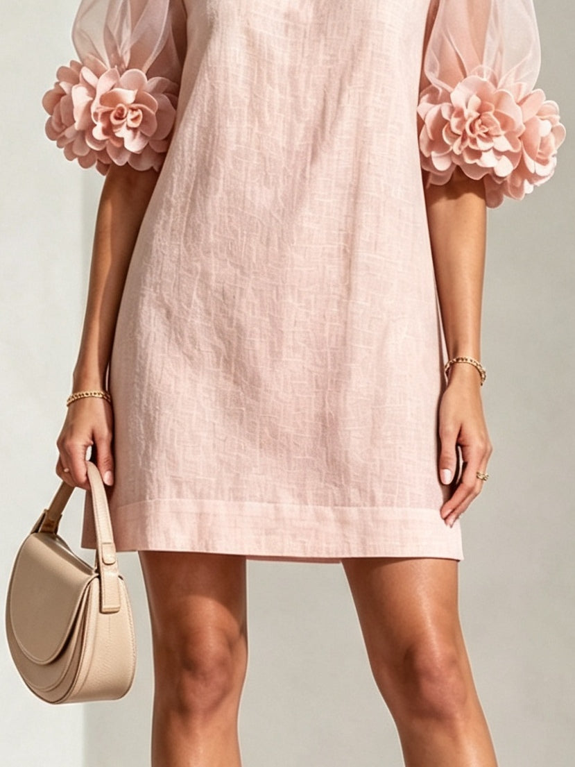 Livia | Floral-Cuff Puff-Sleeve Mini Dress