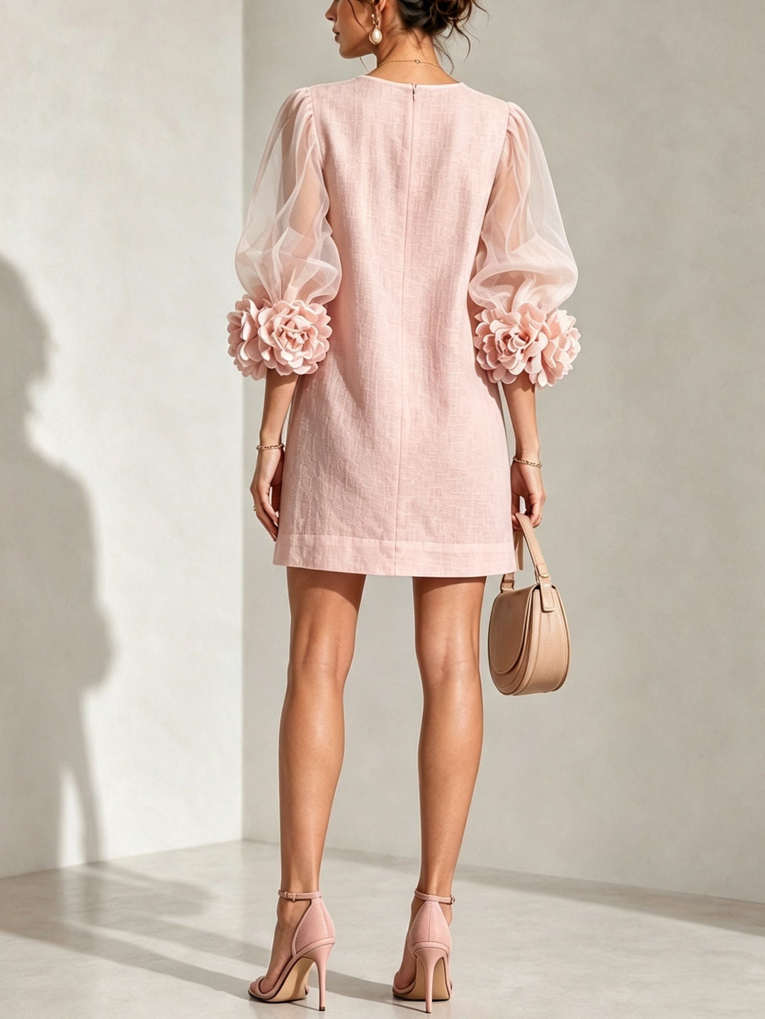 Livia | Floral-Cuff Puff-Sleeve Mini Dress
