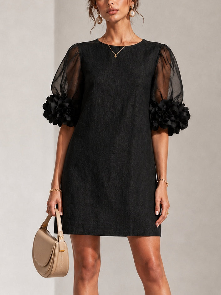 Louisa | Airy Puff-Sleeve Floral-Cuff Mini Dress