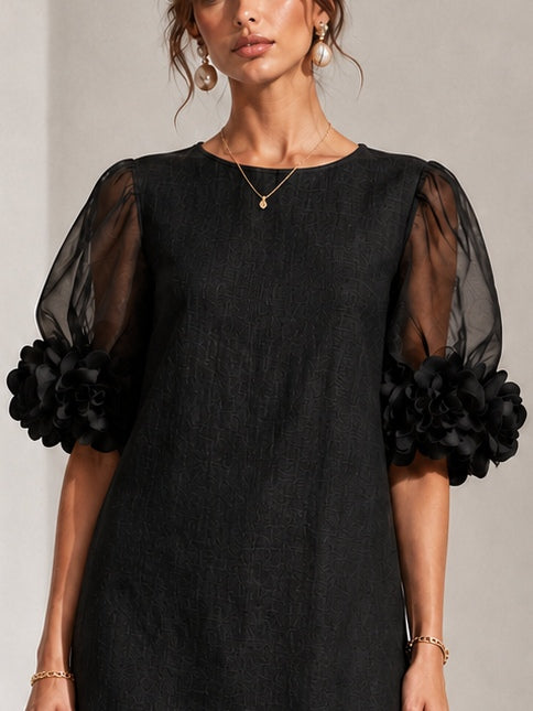 Louisa | Airy Puff-Sleeve Floral-Cuff Mini Dress
